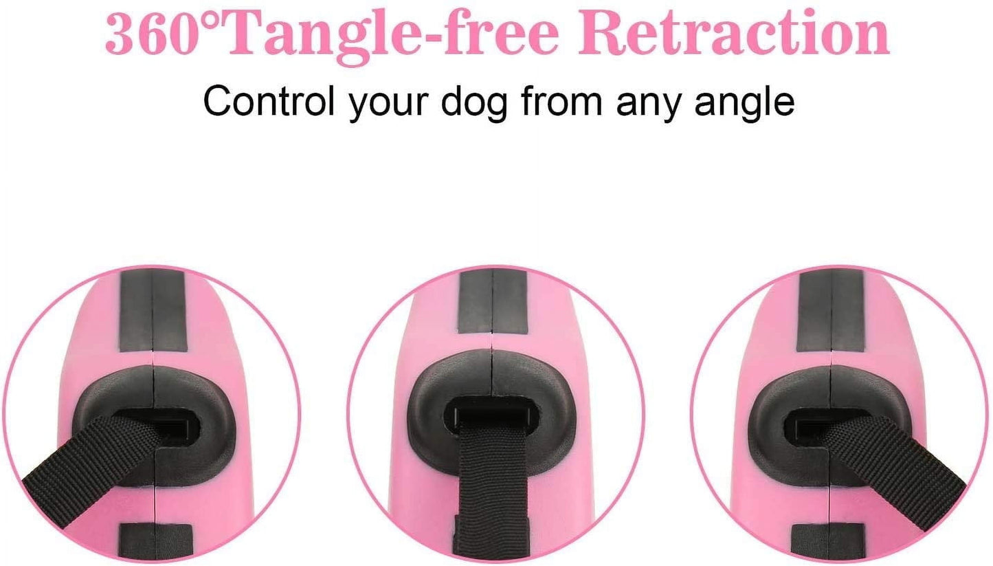 Retractable Dog Leash, 10/16Ftpet Walking Leash with Anti-Slip Handle, Strong Nylon Tape, Tangle-Free, One-Handed One Button Lock & Release, Suitable for Small Medium Dog Cat