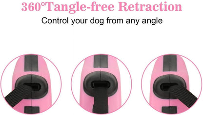 Retractable Dog Leash, 10/16Ftpet Walking Leash with Anti-Slip Handle, Strong Nylon Tape, Tangle-Free, One-Handed One Button Lock & Release, Suitable for Small Medium Dog Cat