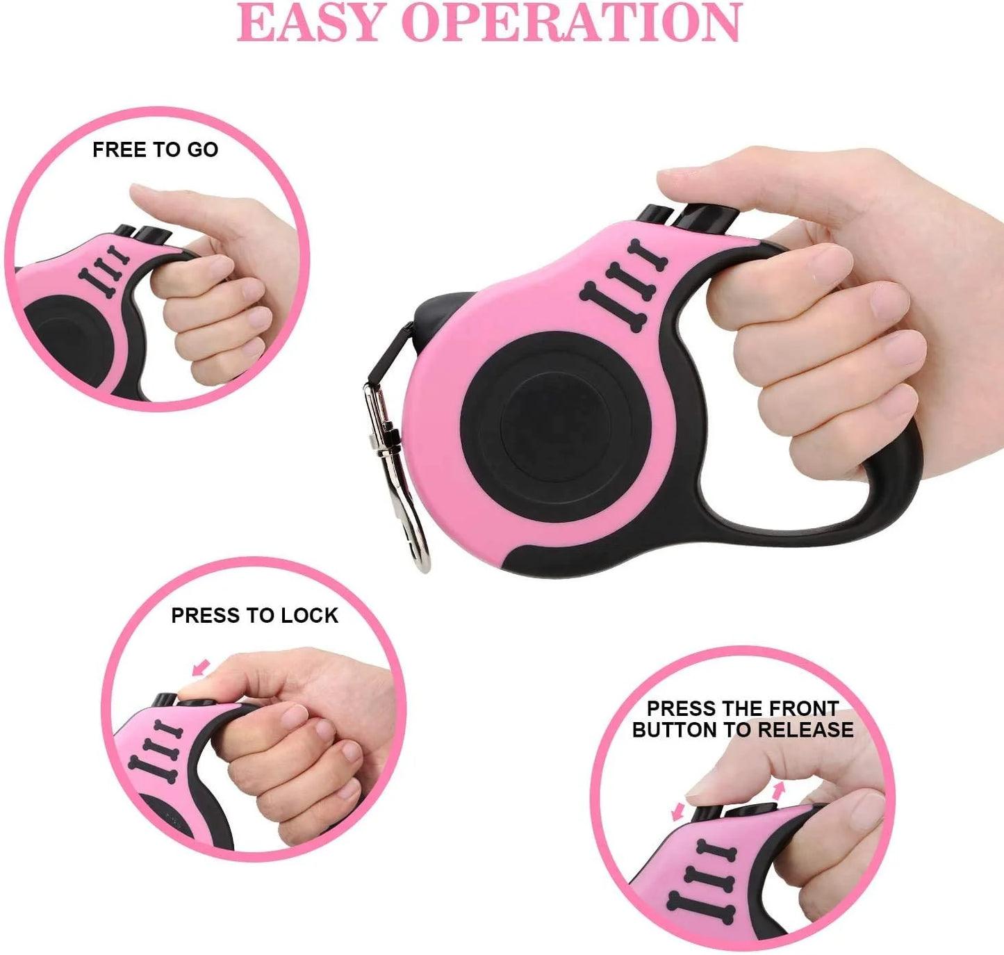 Retractable Dog Leash, 10/16Ftpet Walking Leash with Anti-Slip Handle, Strong Nylon Tape, Tangle-Free, One-Handed One Button Lock & Release, Suitable for Small Medium Dog Cat