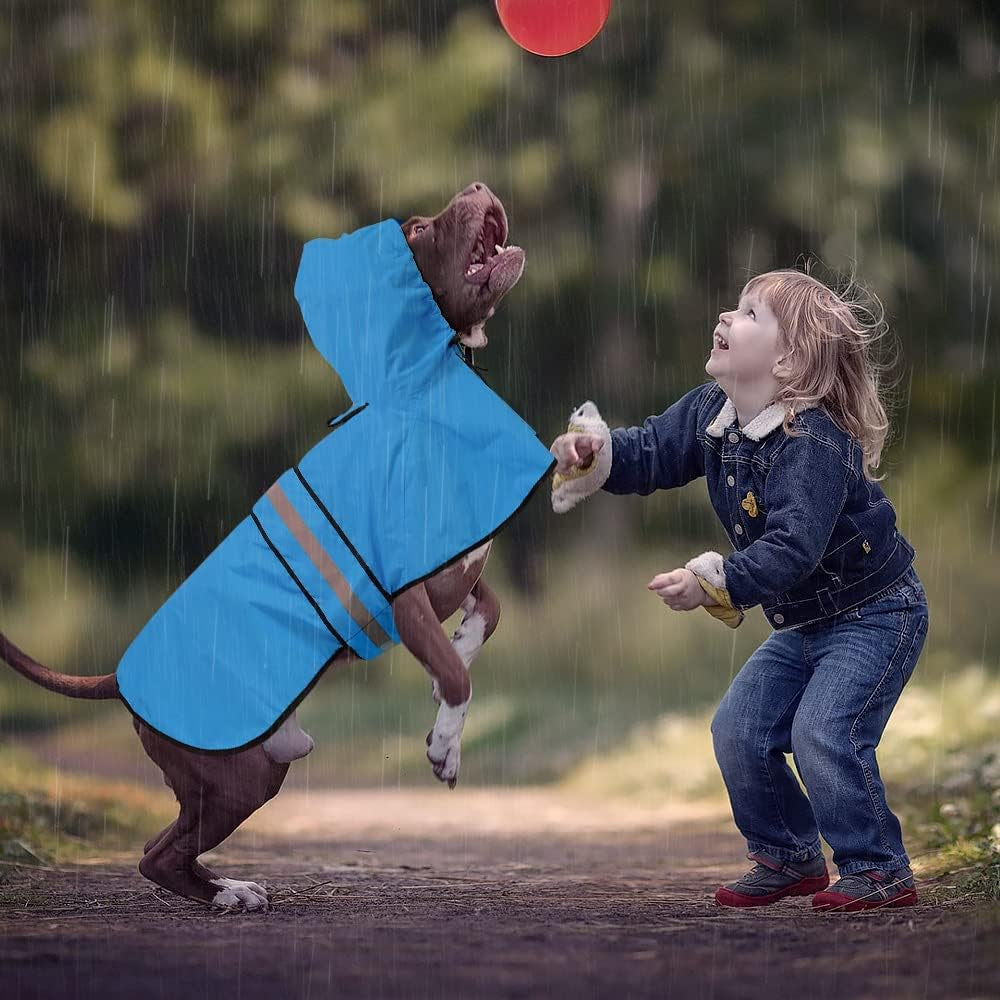 Waterproof Reflective Dog Raincoats - Adjustable Puppy Rain Coat Jacket, Lightweight Dog Hooded Slicker Raincoats Poncho for Small to X- Large Dogs and Puppies (Blue, Small)