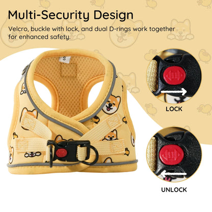 × Pjai & Friends Puppy Harness and Leash Set,Reflective Adjustable Dog Harness for Small Dogs No Pull,Step in Soft Mesh Harness for Extra Small Dogs,Yellow,Xxs
