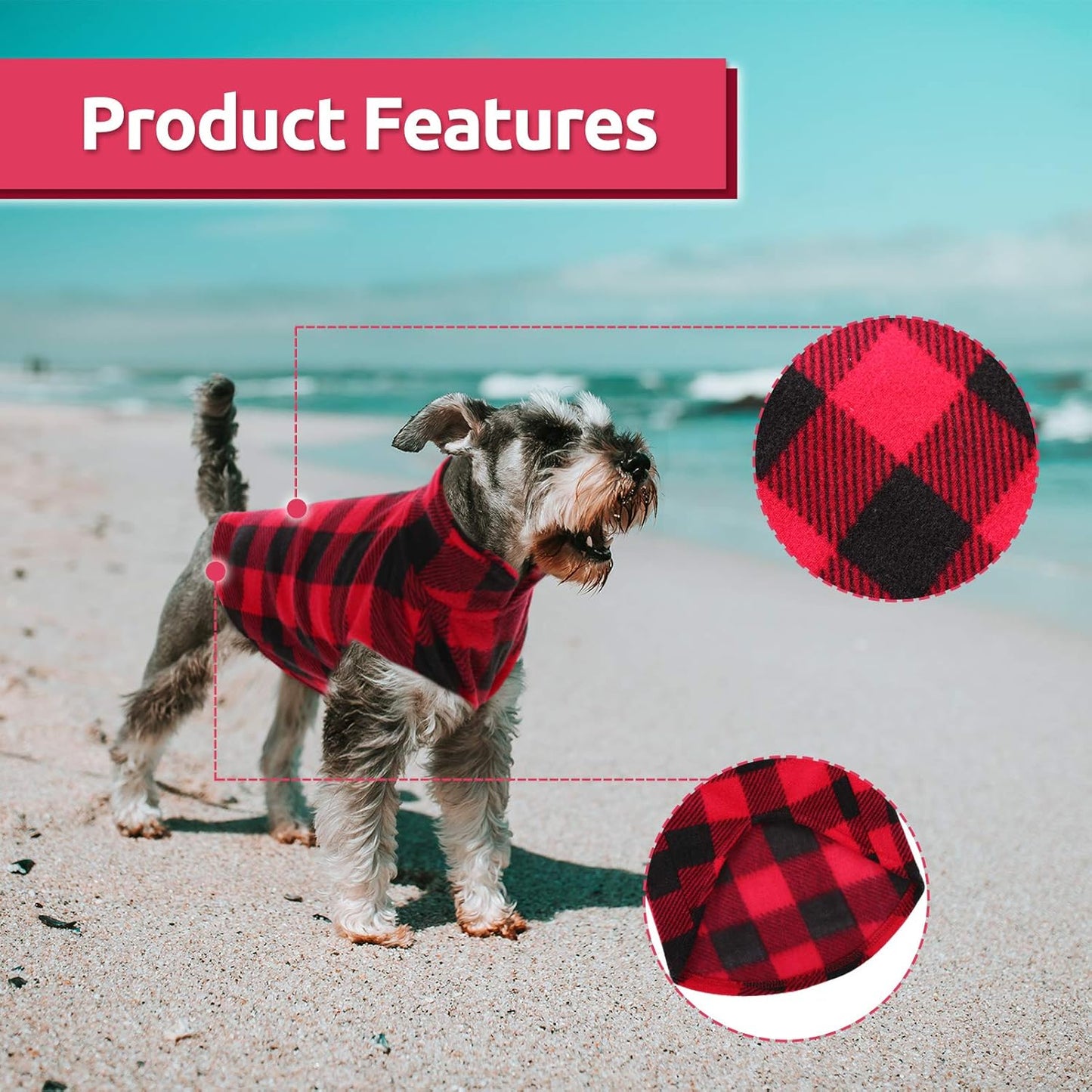 Dog Sweater, Plaid Dogs Fleece Vest, Soft Comfortable Pet Pajamas, Warm Winter Puppy Shirt, Cold Weather Coat Jacket Pet Clothes for Small & Medium Dog Breeds