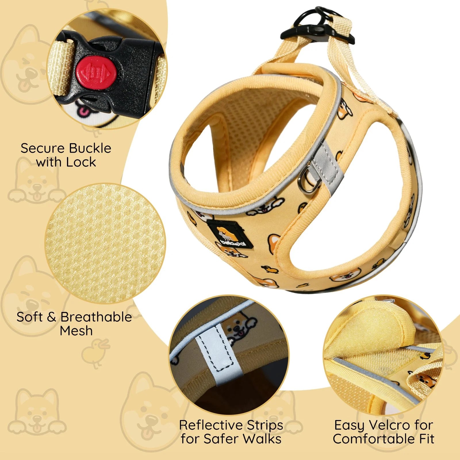 × Pjai & Friends Puppy Harness and Leash Set,Reflective Adjustable Dog Harness for Small Dogs No Pull,Step in Soft Mesh Harness for Extra Small Dogs,Yellow,Xxs
