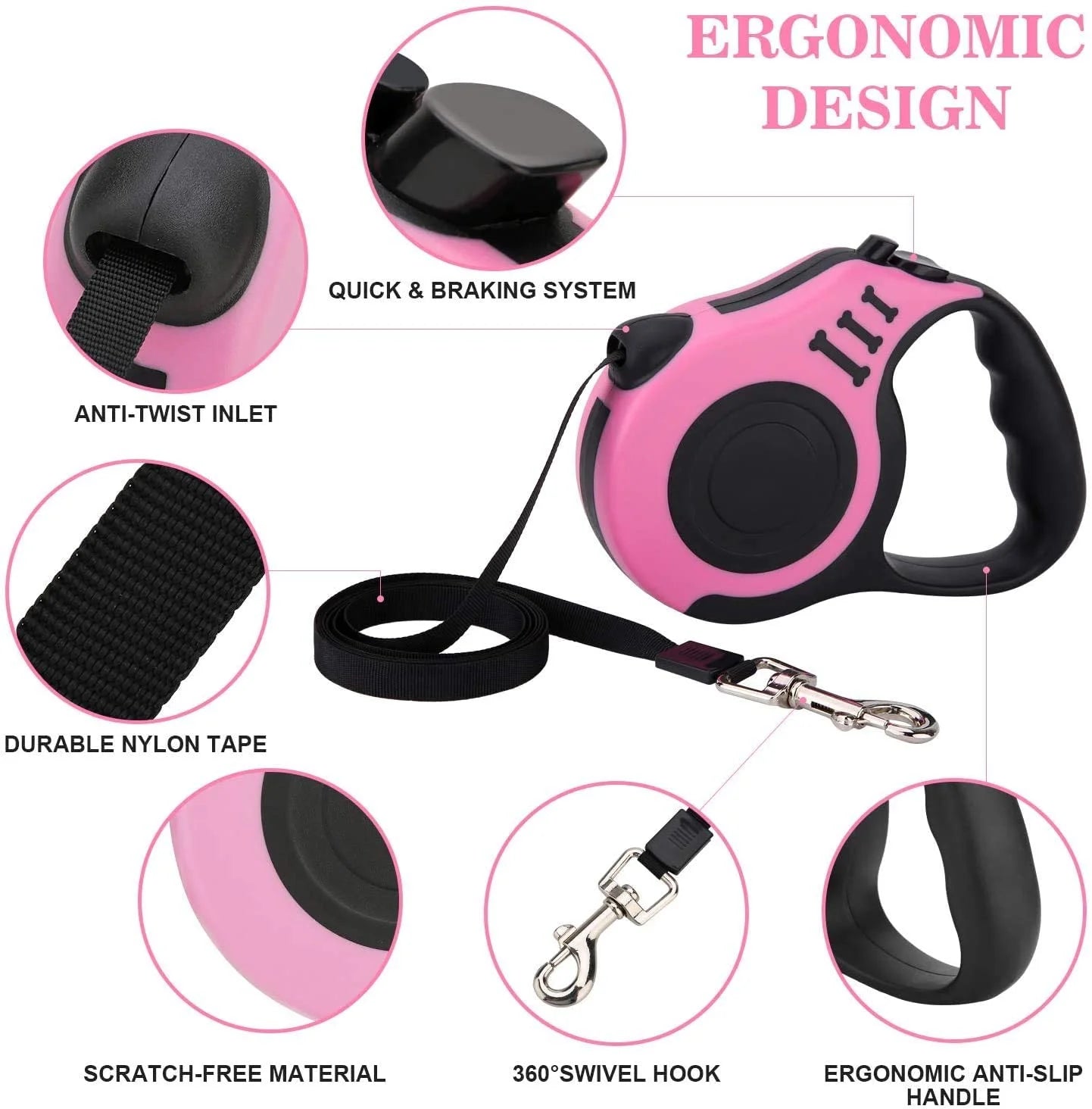 Retractable Dog Leash, 10/16Ftpet Walking Leash with Anti-Slip Handle, Strong Nylon Tape, Tangle-Free, One-Handed One Button Lock & Release, Suitable for Small Medium Dog Cat