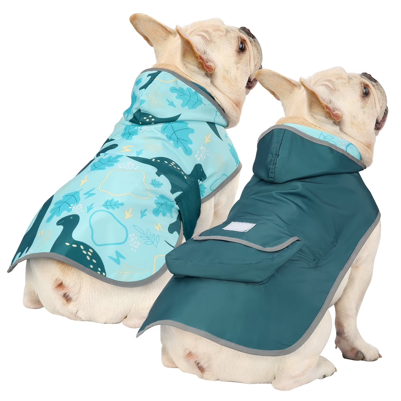 Reversible Dog Raincoat Hooded Slicker Poncho Rain Coat Jacket for Small Medium Large Dogs Dinosaurs S
