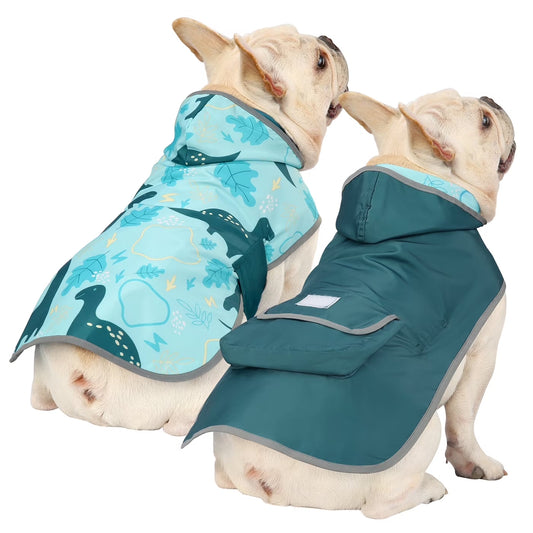 Reversible Dog Raincoat Hooded Slicker Poncho Rain Coat Jacket for Small Medium Large Dogs Dinosaurs S