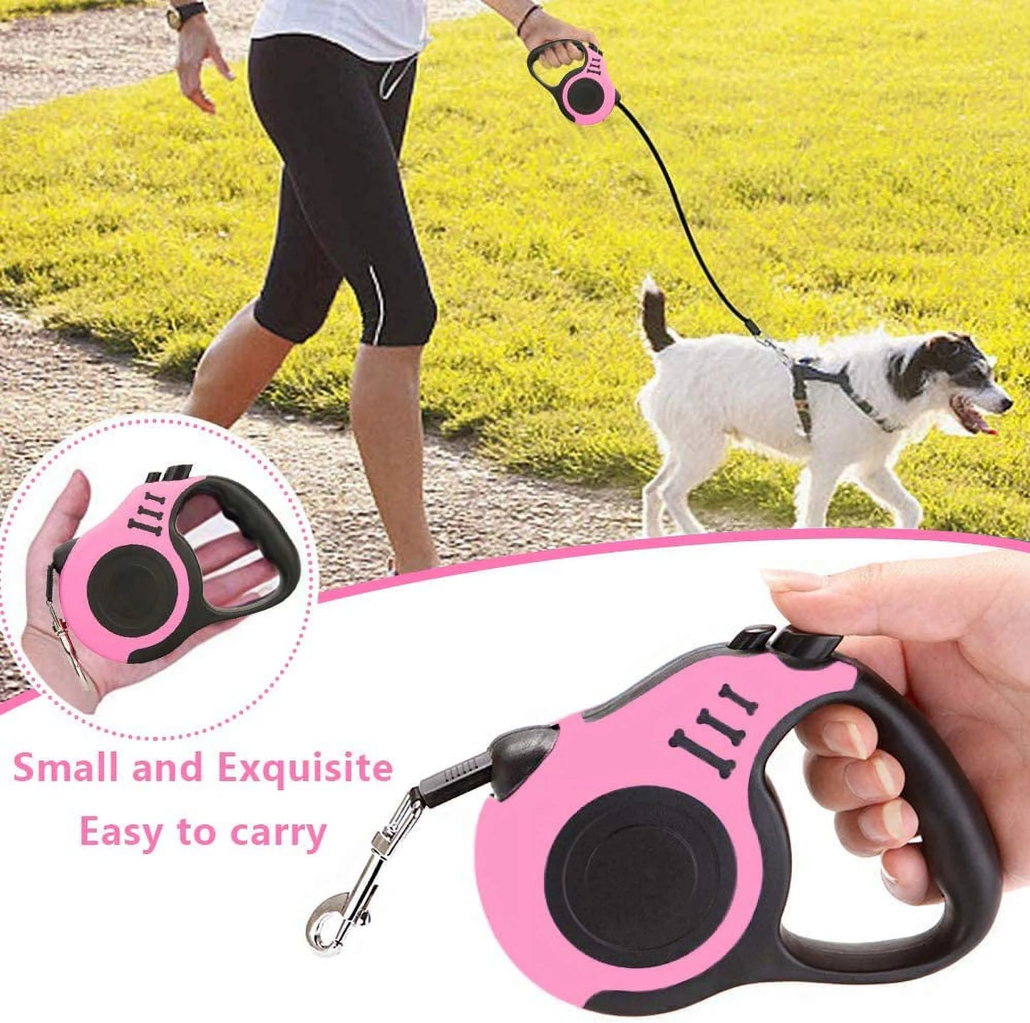 Retractable Dog Leash, 10/16Ftpet Walking Leash with Anti-Slip Handle, Strong Nylon Tape, Tangle-Free, One-Handed One Button Lock & Release, Suitable for Small Medium Dog Cat
